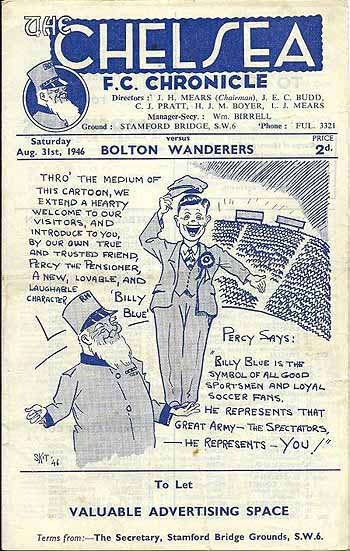 programme cover for Chelsea v Bolton Wanderers, Saturday, 31st Aug 1946