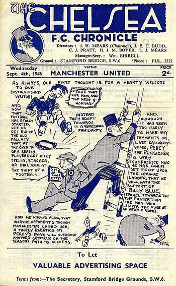 programme cover for Chelsea v Manchester United, Wednesday, 4th Sep 1946