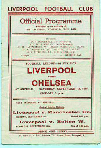 programme cover for Liverpool v Chelsea, Saturday, 7th Sep 1946