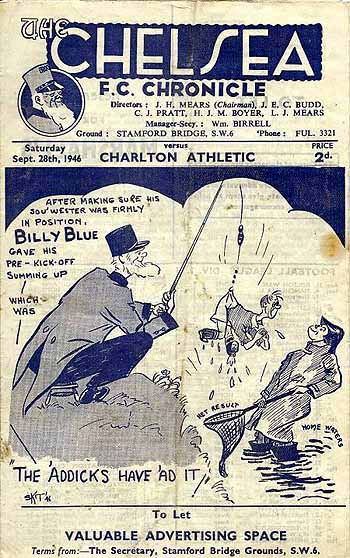 programme cover for Chelsea v Charlton Athletic, 28th Sep 1946