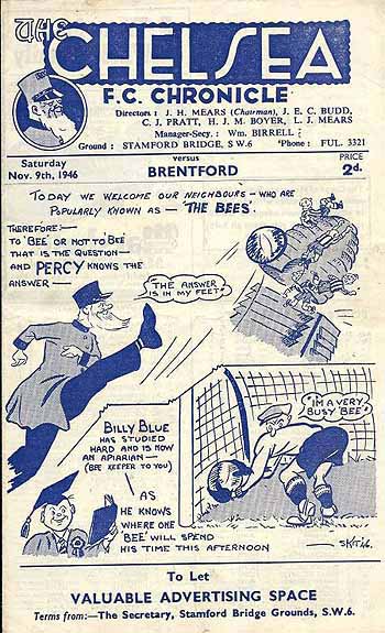 programme cover for Chelsea v Brentford, Saturday, 9th Nov 1946