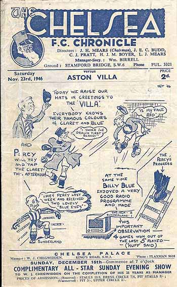 programme cover for Chelsea v Aston Villa, 23rd Nov 1946