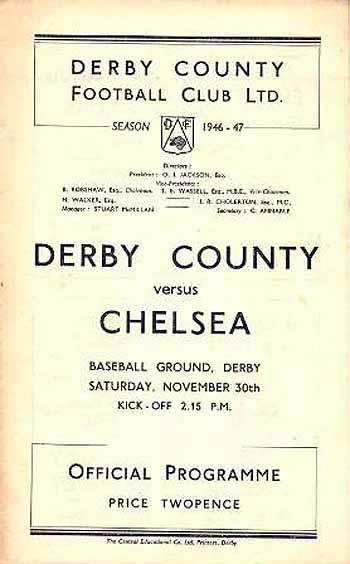 programme cover for Derby County v Chelsea, Saturday, 30th Nov 1946