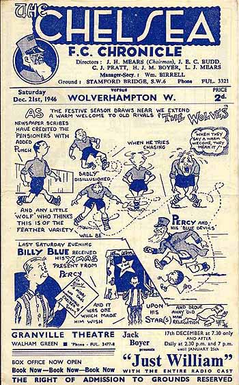programme cover for Chelsea v Wolverhampton Wanderers, Saturday, 21st Dec 1946