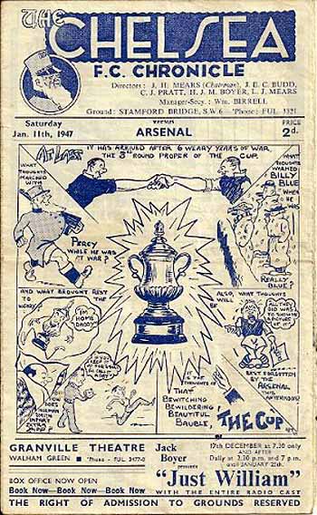 programme cover for Chelsea v Arsenal, Saturday, 11th Jan 1947