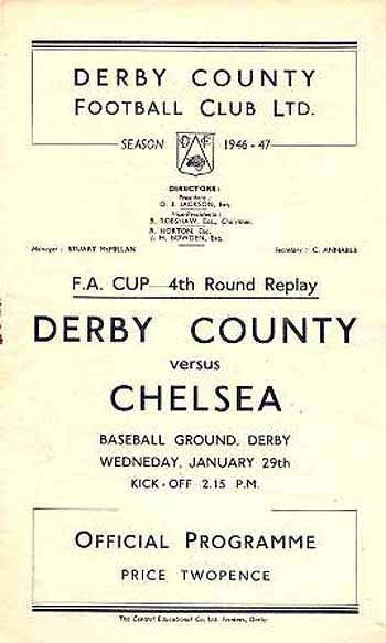 programme cover for Derby County v Chelsea, Wednesday, 29th Jan 1947