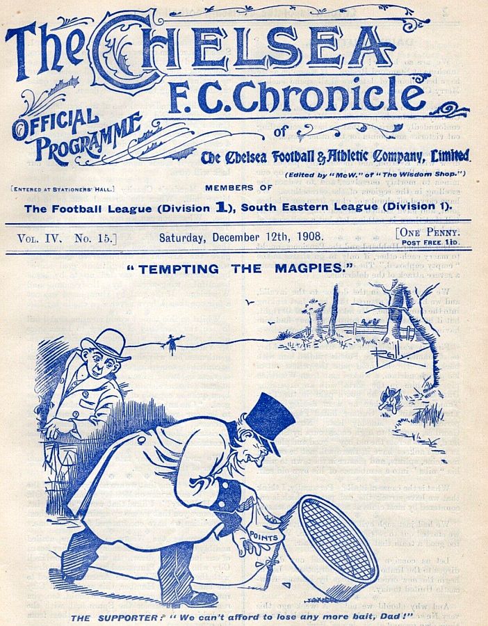 programme cover for Chelsea v Newcastle United, Saturday, 12th Dec 1908
