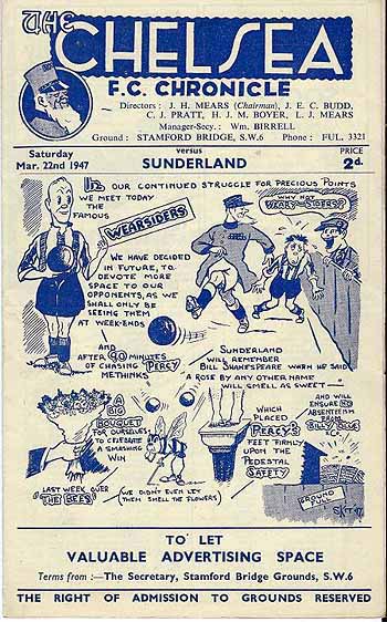 programme cover for Chelsea v Sunderland, Saturday, 22nd Mar 1947