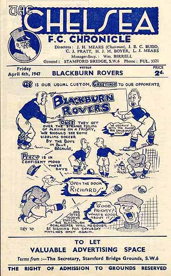 programme cover for Chelsea v Blackburn Rovers, Friday, 4th Apr 1947