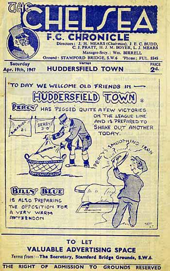 programme cover for Chelsea v Huddersfield Town, 19th Apr 1947