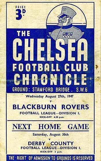 programme cover for Chelsea v Blackburn Rovers, Wednesday, 27th Aug 1947