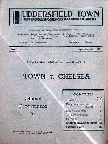programme cover for Huddersfield Town v Chelsea, Saturday, 6th Sep 1947