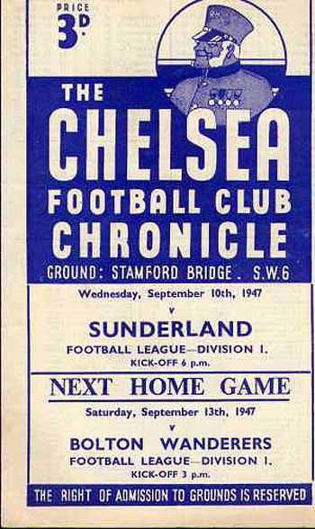 programme cover for Chelsea v Sunderland, Wednesday, 10th Sep 1947