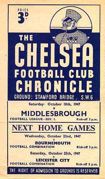 programme cover for Chelsea v Middlesbrough, Saturday, 18th Oct 1947