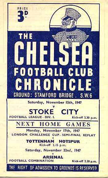 programme cover for Chelsea v Stoke City, Saturday, 15th Nov 1947