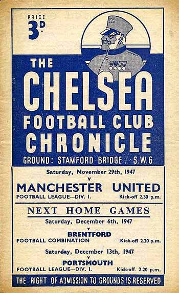 programme cover for Chelsea v Manchester United, Saturday, 29th Nov 1947