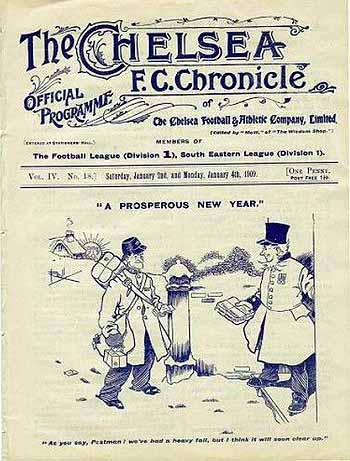 programme cover for Chelsea v Liverpool, 2nd Jan 1909