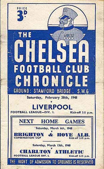 programme cover for Chelsea v Liverpool, Saturday, 28th Feb 1948