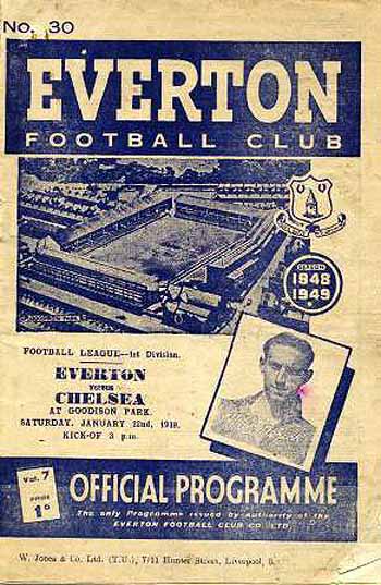 programme cover for Everton v Chelsea, 22nd Jan 1949