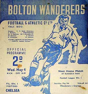 programme cover for Bolton Wanderers v Chelsea, Wednesday, 4th May 1949