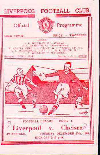 programme cover for Liverpool v Chelsea, Tuesday, 27th Dec 1949