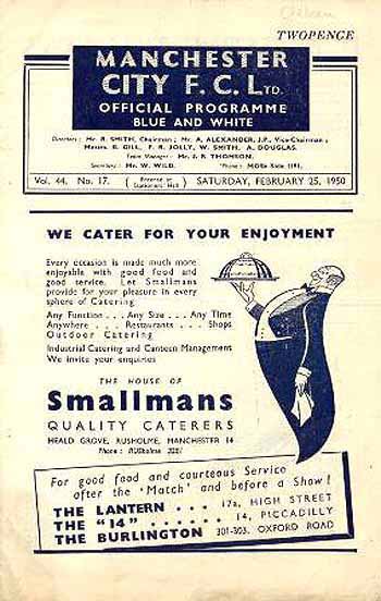 programme cover for Manchester City v Chelsea, Saturday, 25th Feb 1950