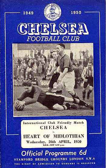 programme cover for Chelsea v Heart Of Midlothian, 26th Apr 1950