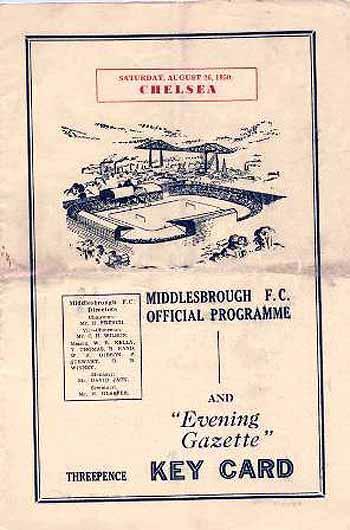 programme cover for Middlesbrough v Chelsea, Saturday, 26th Aug 1950