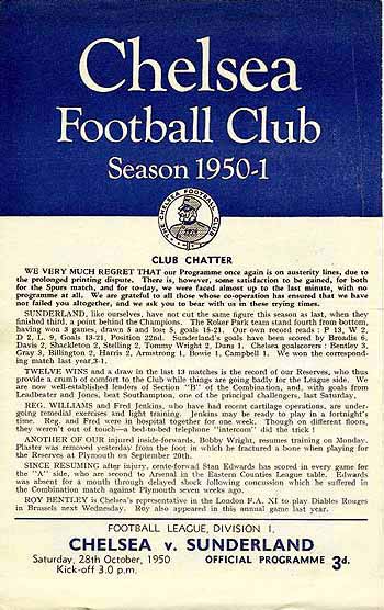 programme cover for Chelsea v Sunderland, Saturday, 28th Oct 1950