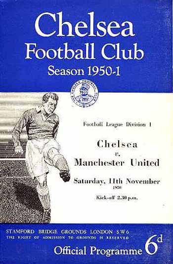 programme cover for Chelsea v Manchester United, Saturday, 11th Nov 1950