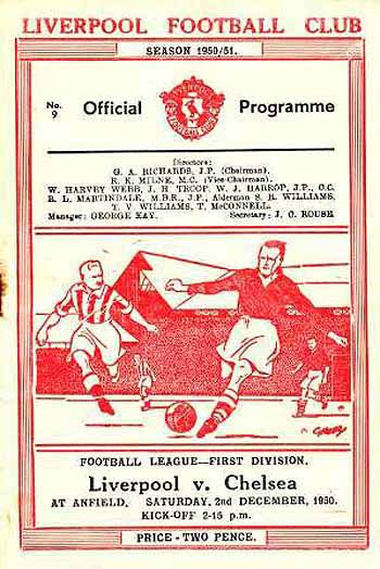 programme cover for Liverpool v Chelsea, Saturday, 2nd Dec 1950