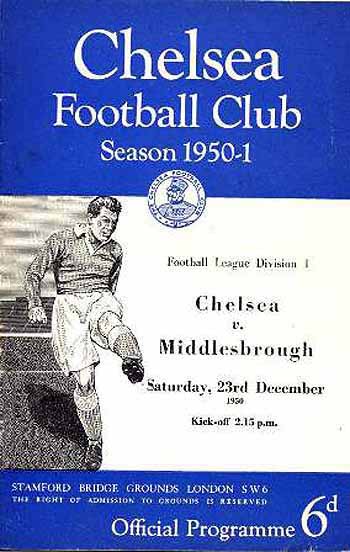 programme cover for Chelsea v Middlesbrough, Saturday, 23rd Dec 1950
