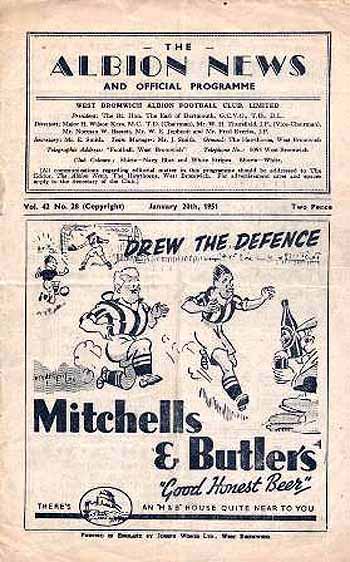 programme cover for West Bromwich Albion v Chelsea, Saturday, 20th Jan 1951