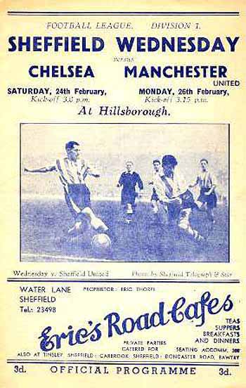 programme cover for Sheffield Wednesday v Chelsea, Saturday, 24th Feb 1951