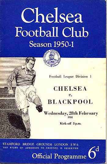 programme cover for Chelsea v Blackpool, Wednesday, 28th Feb 1951