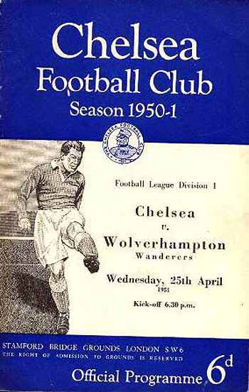 programme cover for Chelsea v Wolverhampton Wanderers, Wednesday, 25th Apr 1951