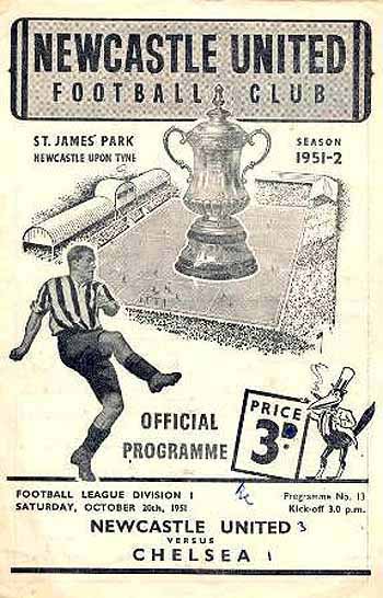 programme cover for Newcastle United v Chelsea, Saturday, 20th Oct 1951