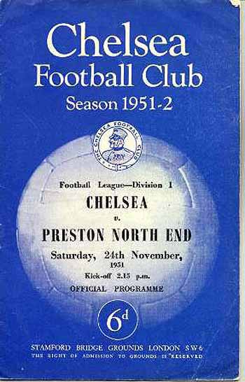 programme cover for Chelsea v Preston North End, Saturday, 24th Nov 1951