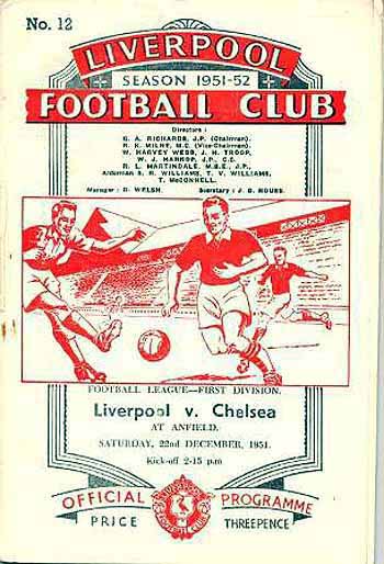 programme cover for Liverpool v Chelsea, Saturday, 22nd Dec 1951