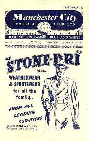 programme cover for Manchester City v Chelsea, Wednesday, 26th Dec 1951