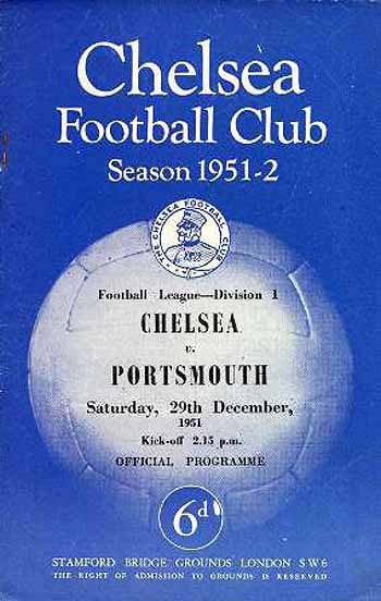 programme cover for Chelsea v Portsmouth, Saturday, 29th Dec 1951