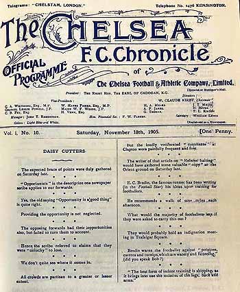 programme cover for Chelsea v Burnley, 18th Nov 1905