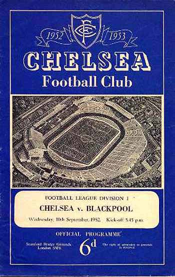 programme cover for Chelsea v Blackpool, Wednesday, 10th Sep 1952