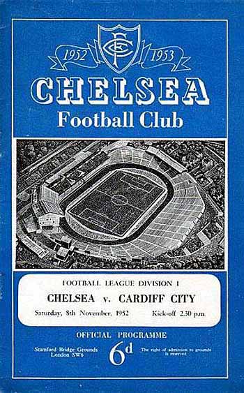 programme cover for Chelsea v Cardiff City, Saturday, 8th Nov 1952