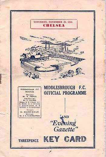 programme cover for Middlesbrough v Chelsea, Saturday, 29th Nov 1952
