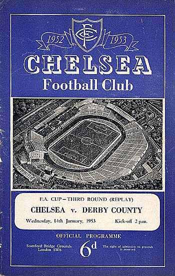 programme cover for Chelsea v Derby County, Wednesday, 14th Jan 1953