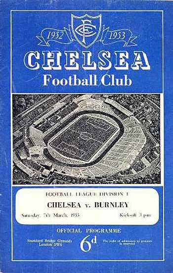 programme cover for Chelsea v Burnley, Saturday, 7th Mar 1953