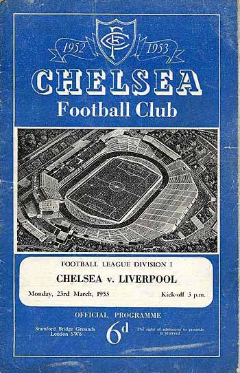 programme cover for Chelsea v Liverpool, Monday, 23rd Mar 1953