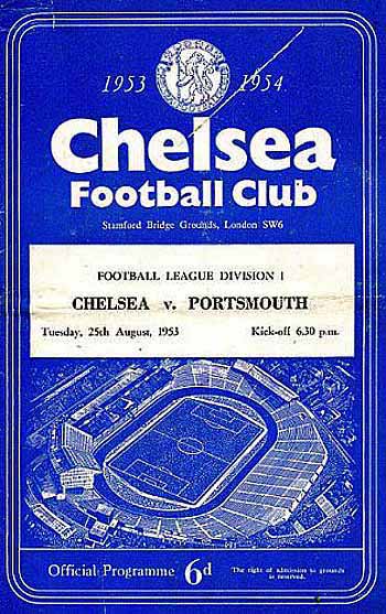 programme cover for Chelsea v Portsmouth, Tuesday, 25th Aug 1953