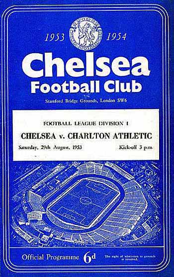 programme cover for Chelsea v Charlton Athletic, Saturday, 29th Aug 1953